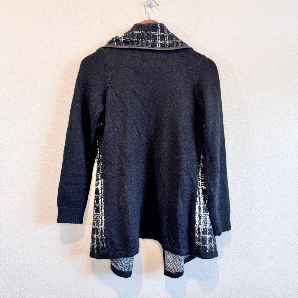 AVA Boho Open Front Cardigan Abstract Plaid Mohair Blend Sweater Small Luxury - Picture 9 of 11